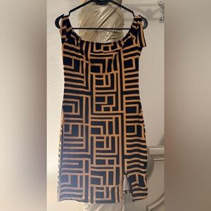 Geometric Black and Tan Dress
